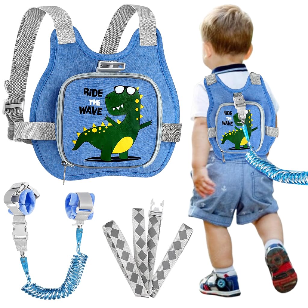 SNOWIE SOFT® Toddler Leash and Harness Cartoon Backpack Style Toddlers Safety Harness with Anti Lost Wrist Link & Reflective Leash Outdoor Strolling Toddler Harness Baby Walking Support Harness