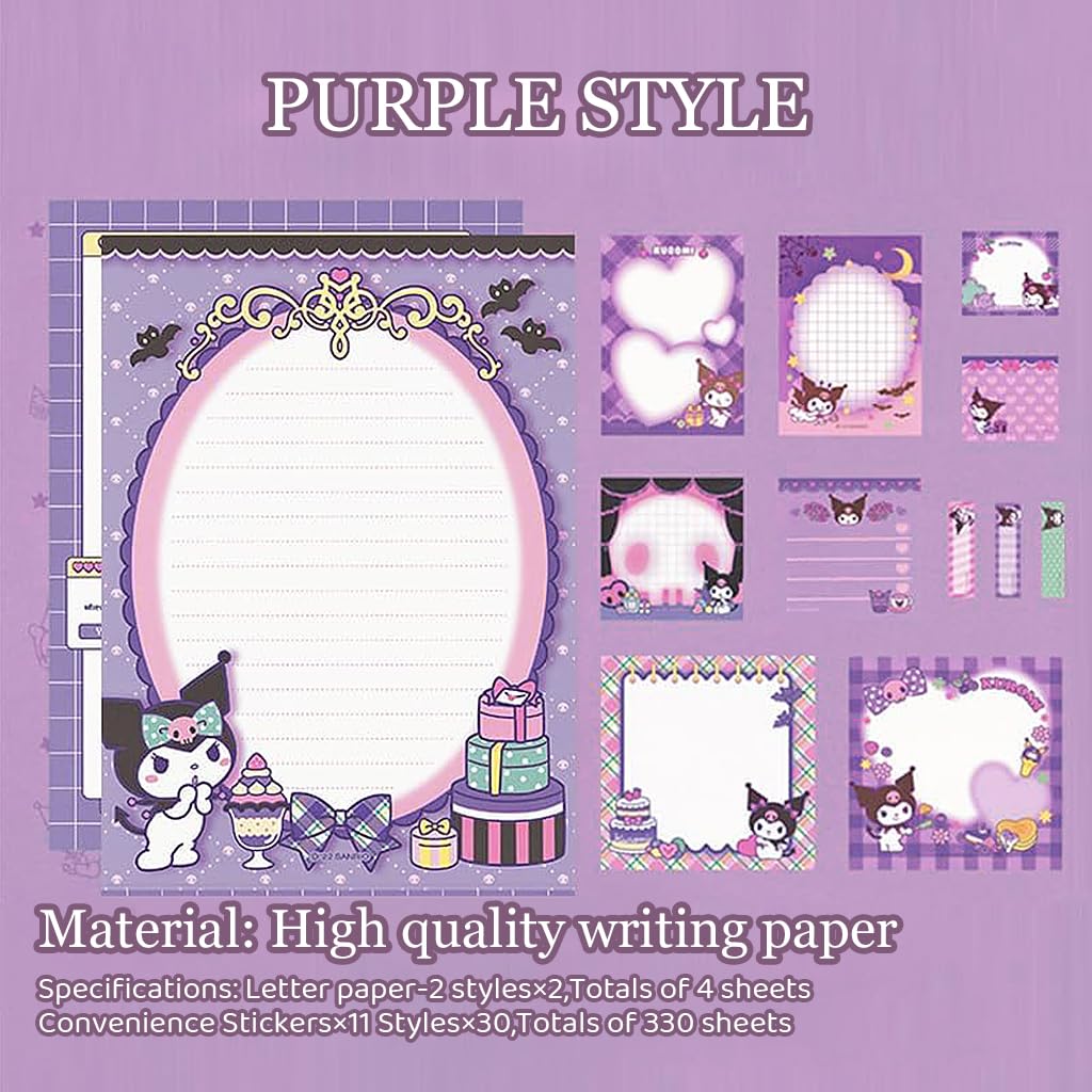 HASTHIP Sticky Notes 330 pcs Kuromi Kawaii Set featuring 11 Styles for School and Office | Cute Bookmark Design for Girls