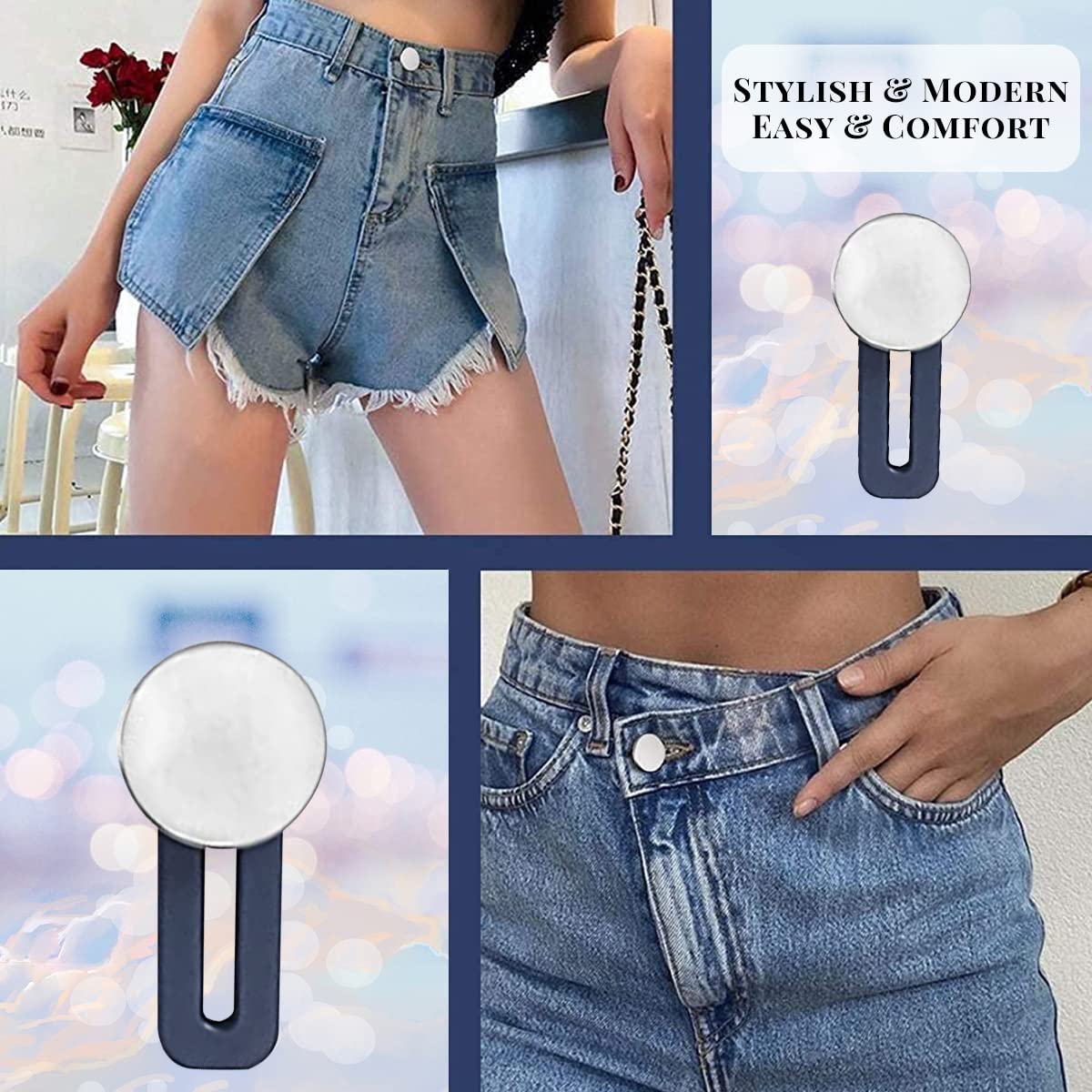 HASTHIP Pants Waist Button Extender for Jeans with Elastic Metal Buttons 6pcs | No Sew Adjustable Waistband Expander