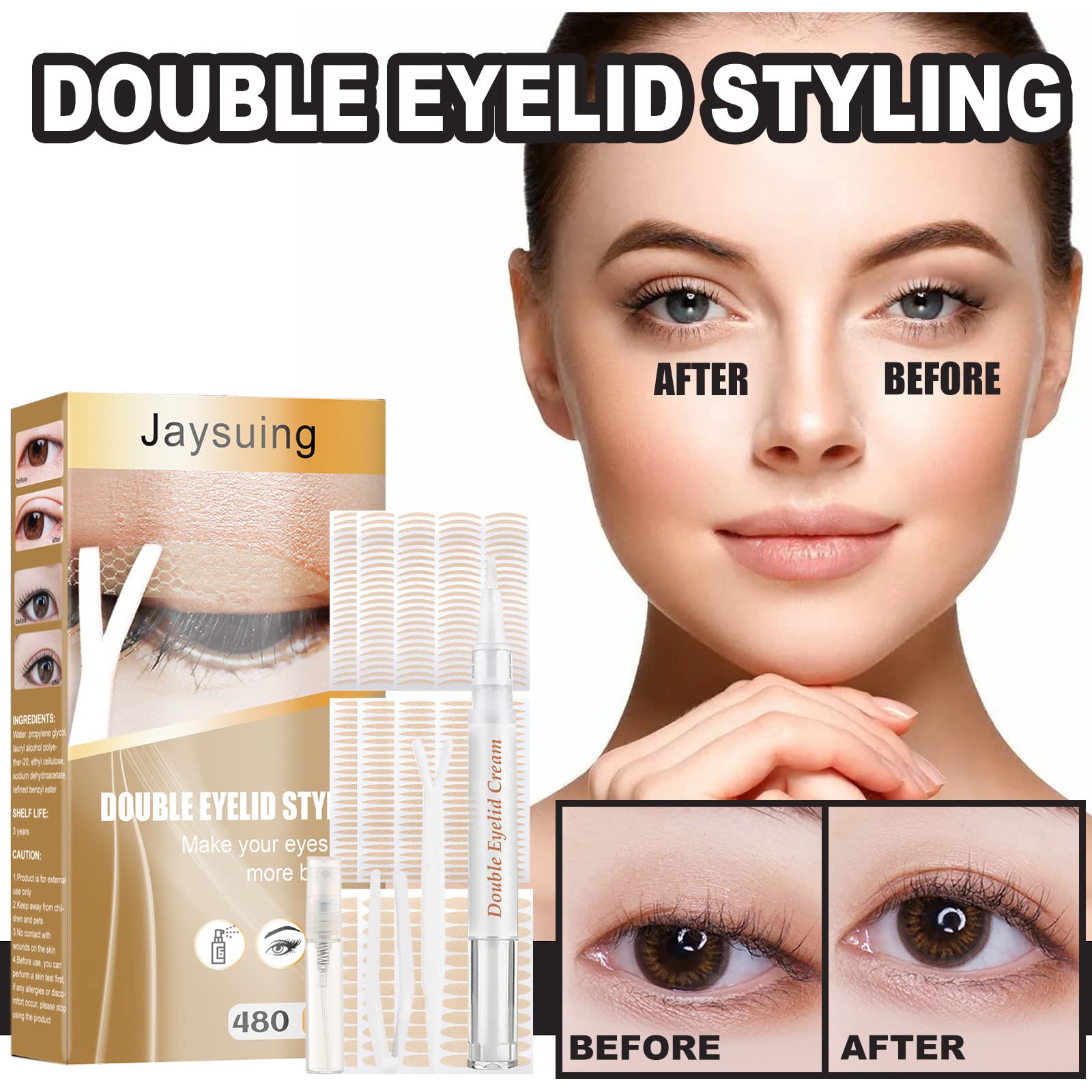 MAYCREATE Double Eyelid Tape for Natural Invisible Lift with 480 pcs Strips and Tools Set