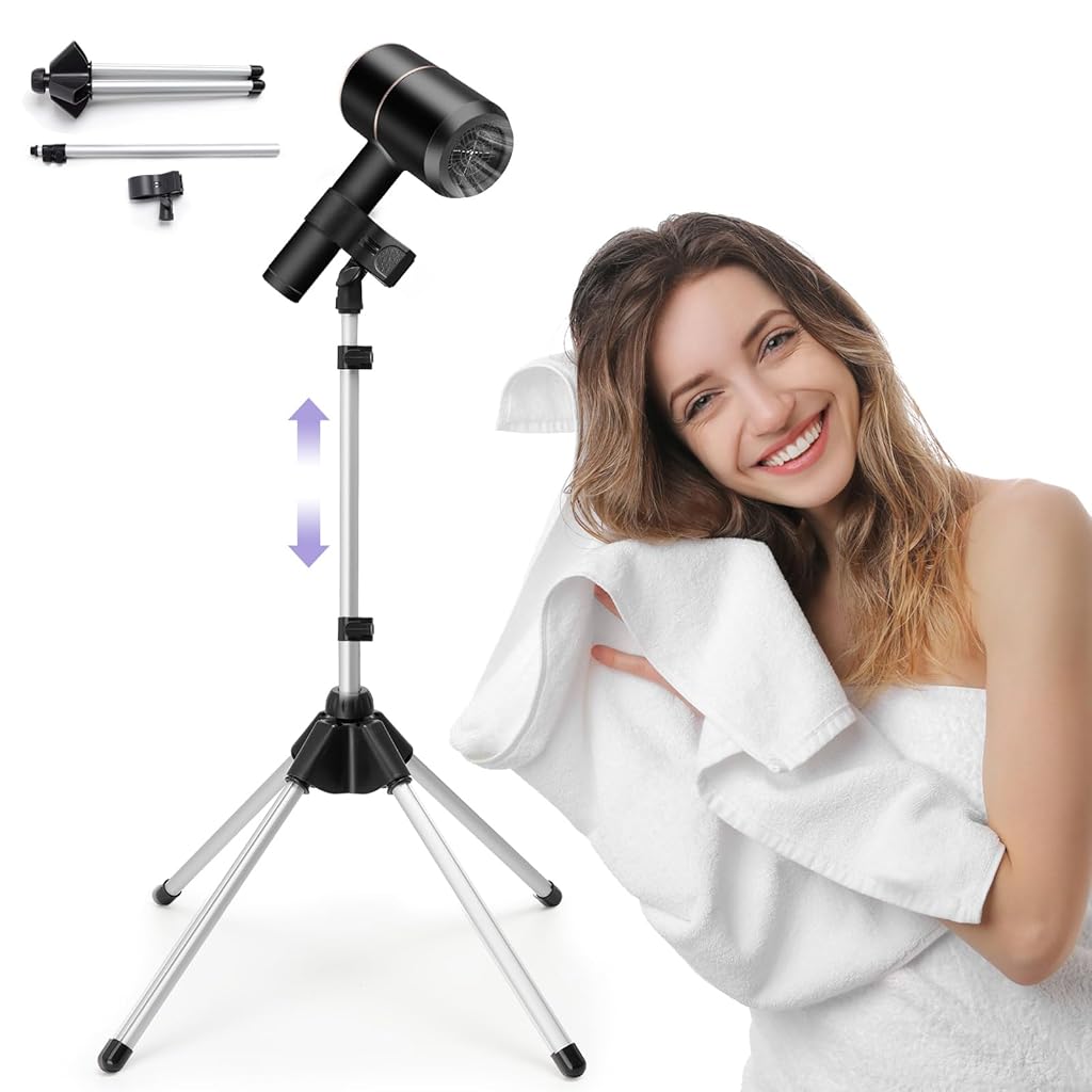 MAYCREATE® Tripod Floor Holder for Hair Dryer,Adjustable 75-105cm Height,Hands Free Hair Drying Experience Aluminum Alloy Free Standing Dryer Clamp Holder