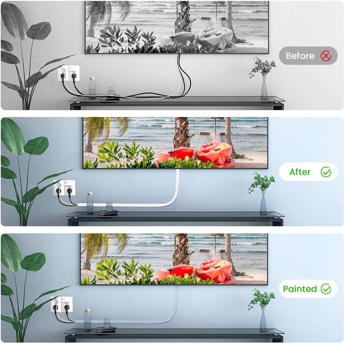 Serplex Floor Cable Hider for Home and Office with Bottom Opening Design 6.6ft 3PCS White