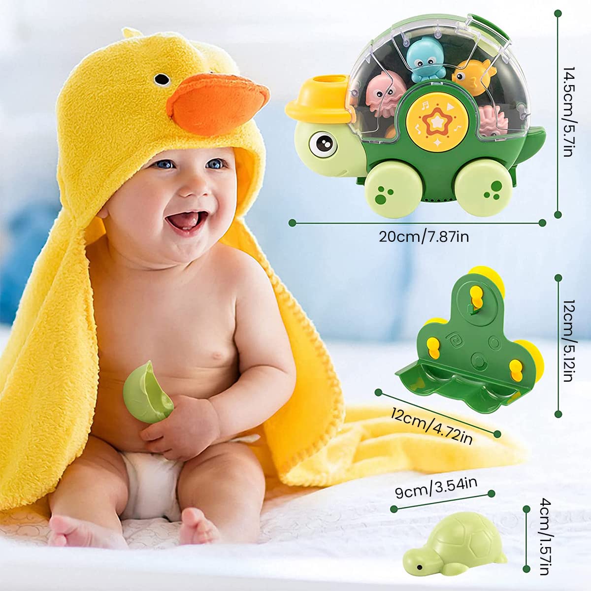 PATPAT® Bath Toy for Kids Cartoonish Turtle Sprinkler Toy for Toddler 1-3 Years Old Wall Mounted Suction Cup Bath Toy Cute Car Toy with Sound Button for Kids Gift Toy for Kids Children's Day Gift