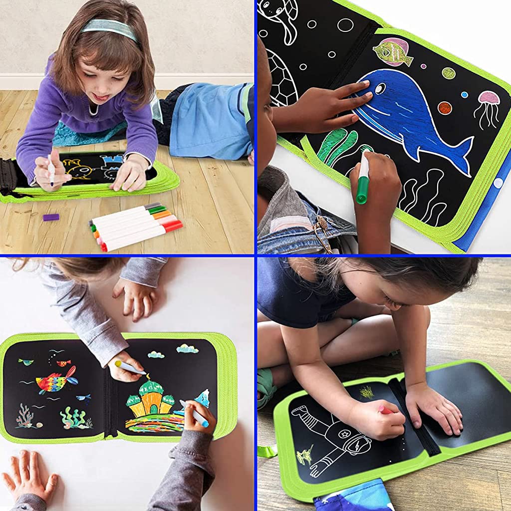 SNOWIE SOFT Doodle Drawing Book with 14 Reusable Pages and 12 Water-Soluble Markers for Kids