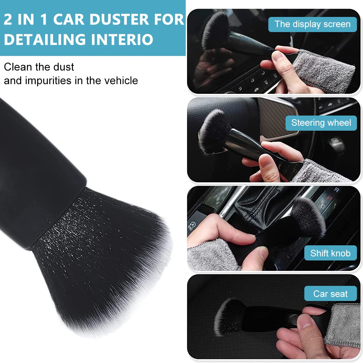 STHIRA® Car Duster Double Head Duster Brush for Car Interior, Soft Car Detailing Brush, Soft Bristles Cleaning Brush Dusting Tool for Dashboard, Keyboard, Air Conditioner, Gap, Window Railing