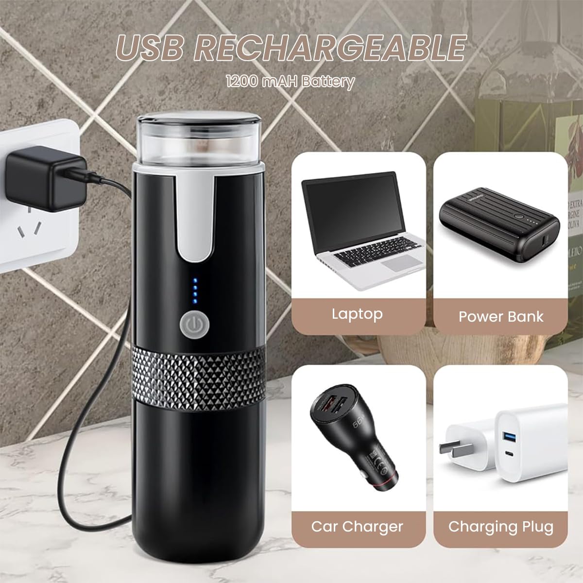 Supvox Travel Espresso Machine for Coffee Lovers with USB Rechargeable Design | Compatible with K Cup Capsules and Ground Coffee