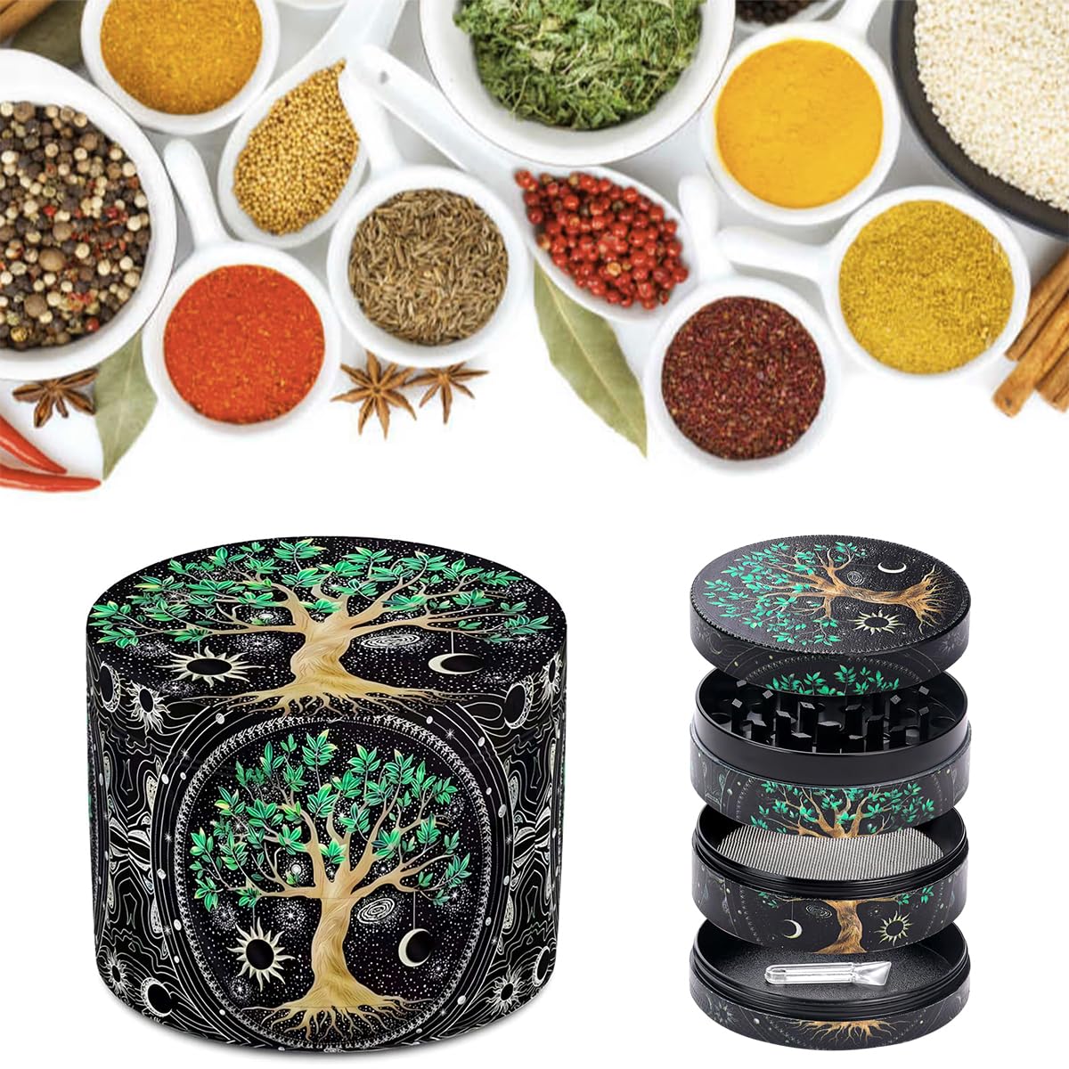Supvox Herb Storage Grinder for Spices with Precision Teeth and 4 Layer Zinc Alloy Design