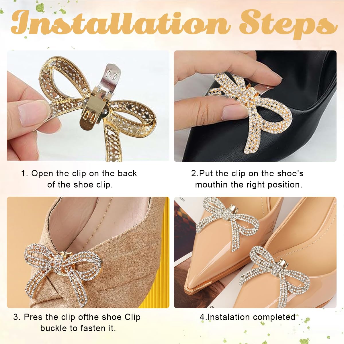 MAYCREATE Shoe Charms for High Heels featuring Detachable Clip On Bow Design in Gold | 2Pcs
