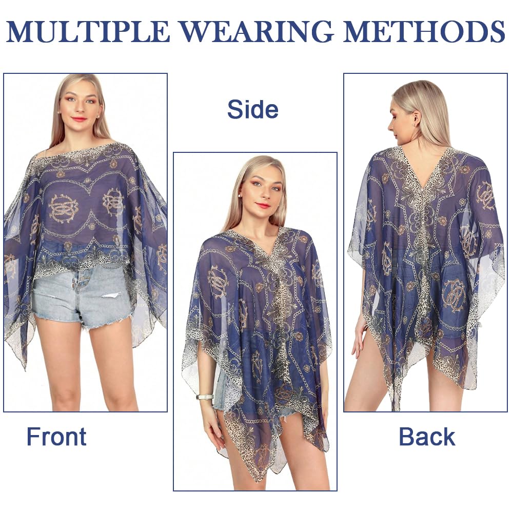 SANNIDHI Beachwear Cover Up for Women with Sheer Chiffon Floral Print and Faux Pearl Buttons | Above Knee Kaftan Shawl for Swimsuit