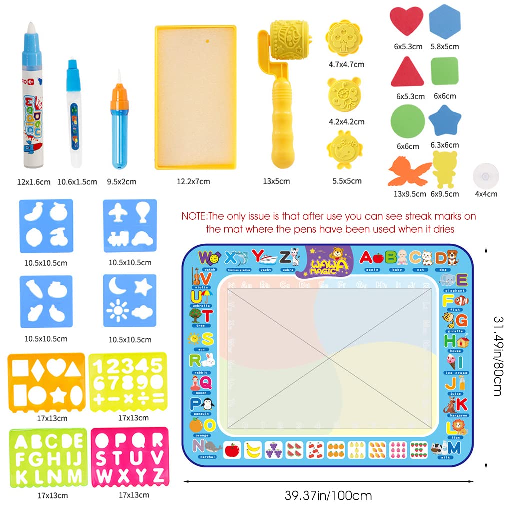 PATPAT  Water Doodle Mat 100*75CM Large Water Drawing Mat, Drawing Painting Mat with Water Doodle Pens Drawing Painting Stencils, Educational Toy Toddlers