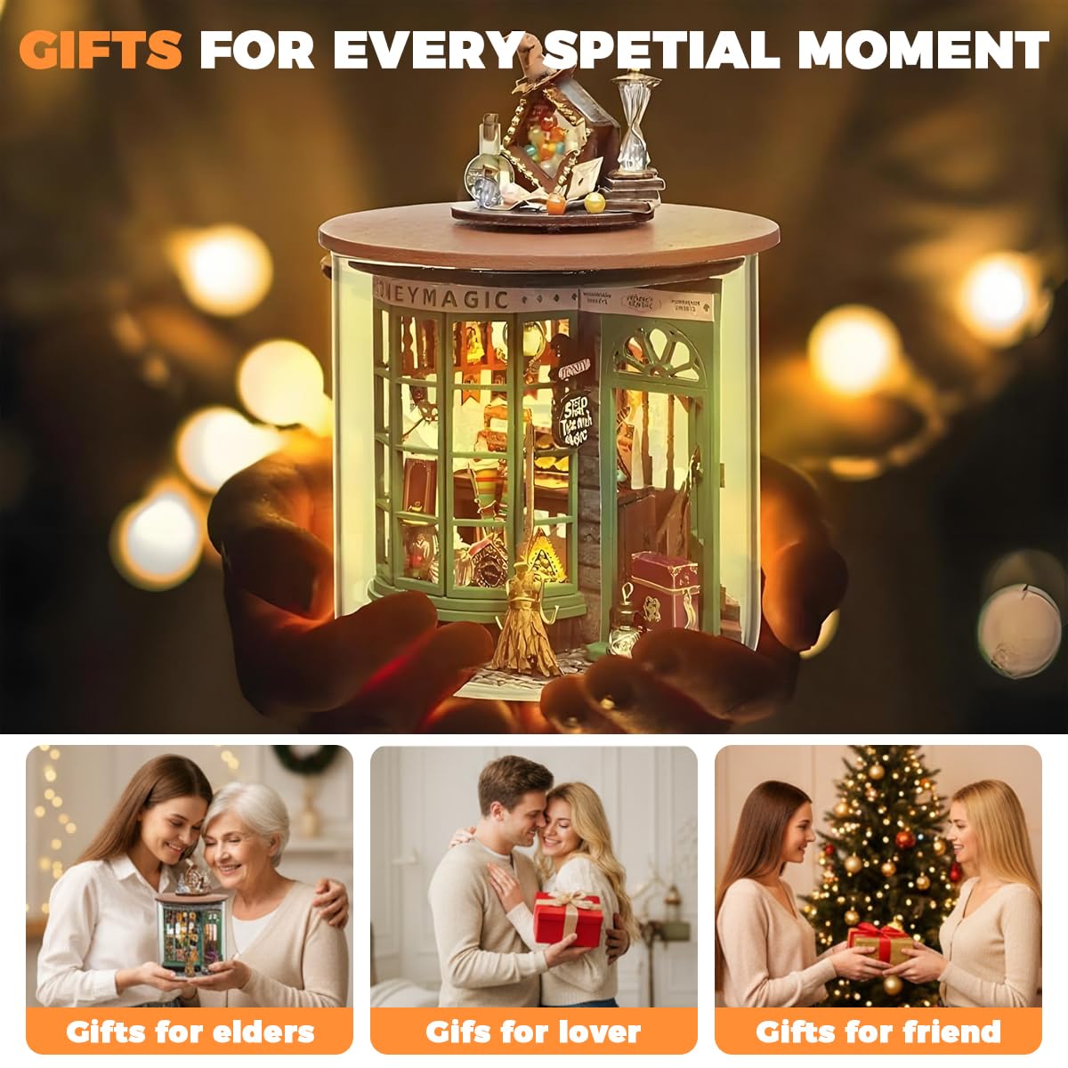 PATPAT DIY Mini Hogsmeade Sweet Shop Craft Kit with Light and Dustproof Cover | Magical Desk Decor Gift