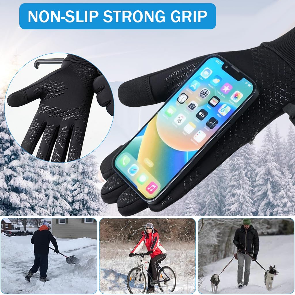 Proberos Riding Gloves for Winter Bikers with Anti Slip Silicone Grip and Plush Liner | Touchscreen Fingertips and Zipper Pocket