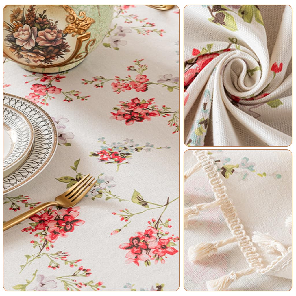 HASTHIP Dining Tablecloth for 4 to 6 Seater Tables featuring Tassels and Water‑Resistant Linen Blend in Red | 140x200 cm