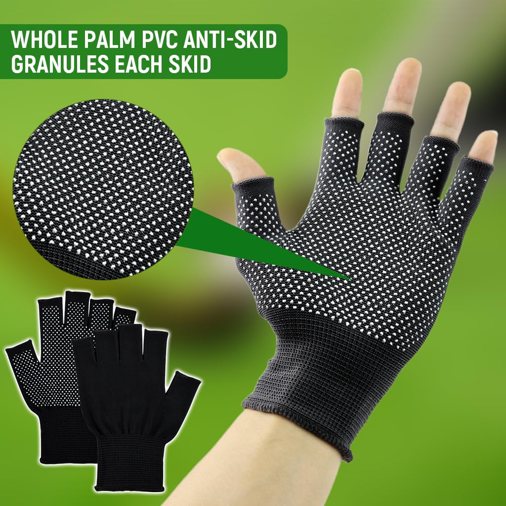 PROBEROS Work Gloves for Repair and Cycling featuring Silicone Anti Slip Palm | 4 Pairs Breathable Cotton Half Finger Design
