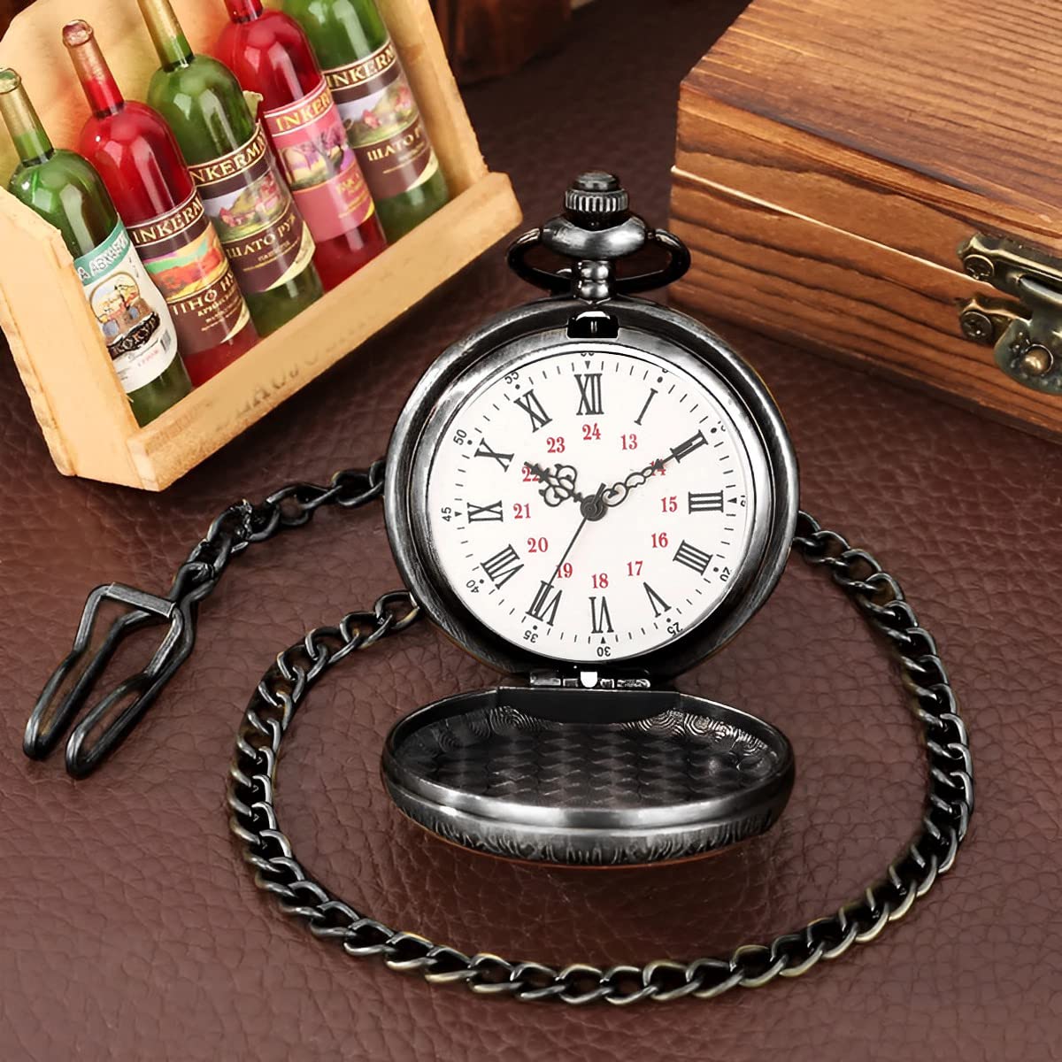 HASTHIP Pocket Watch for Son Gift featuring 4.8 cm Dial and Detachable Chain | Black Alloy