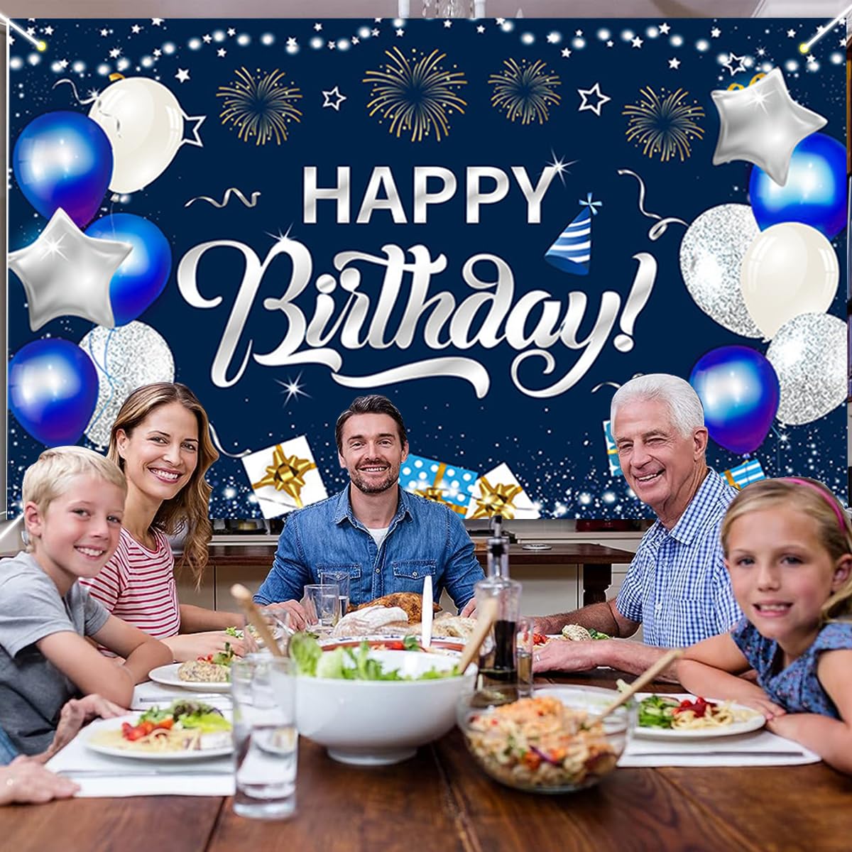 HASTHIP Happy Birthday Decorations Banner for Party Photos with HD Print | 70.8 x 45.2 in Blue Polyester Backdrop