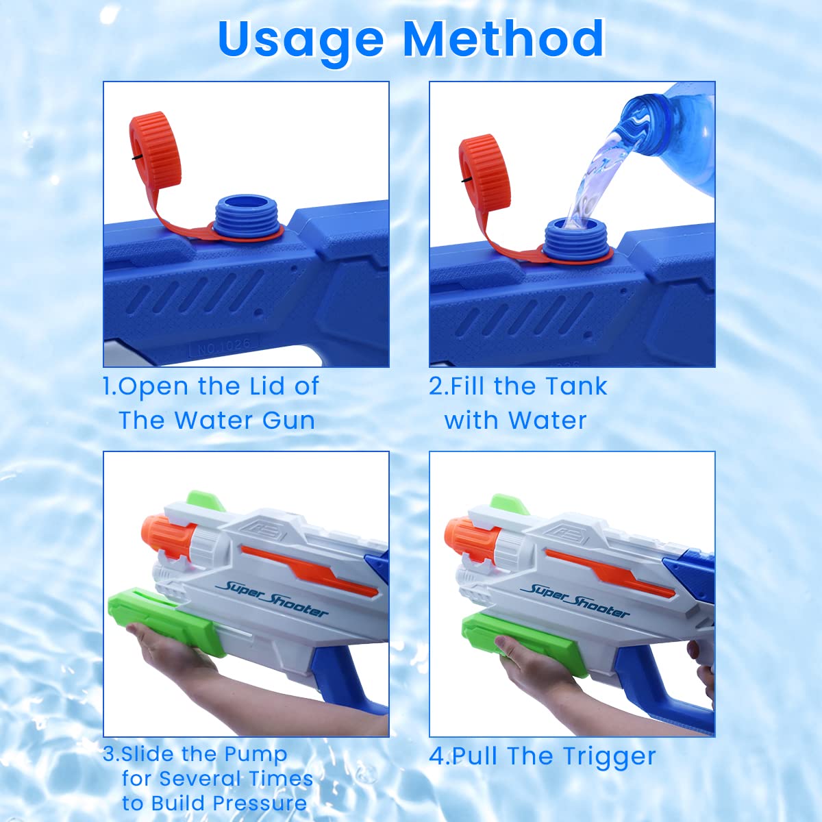 ZIBUYU Water Gun for Kids and Adults with 2200ml Tank featuring Pump Action | Pool and Beach Toy