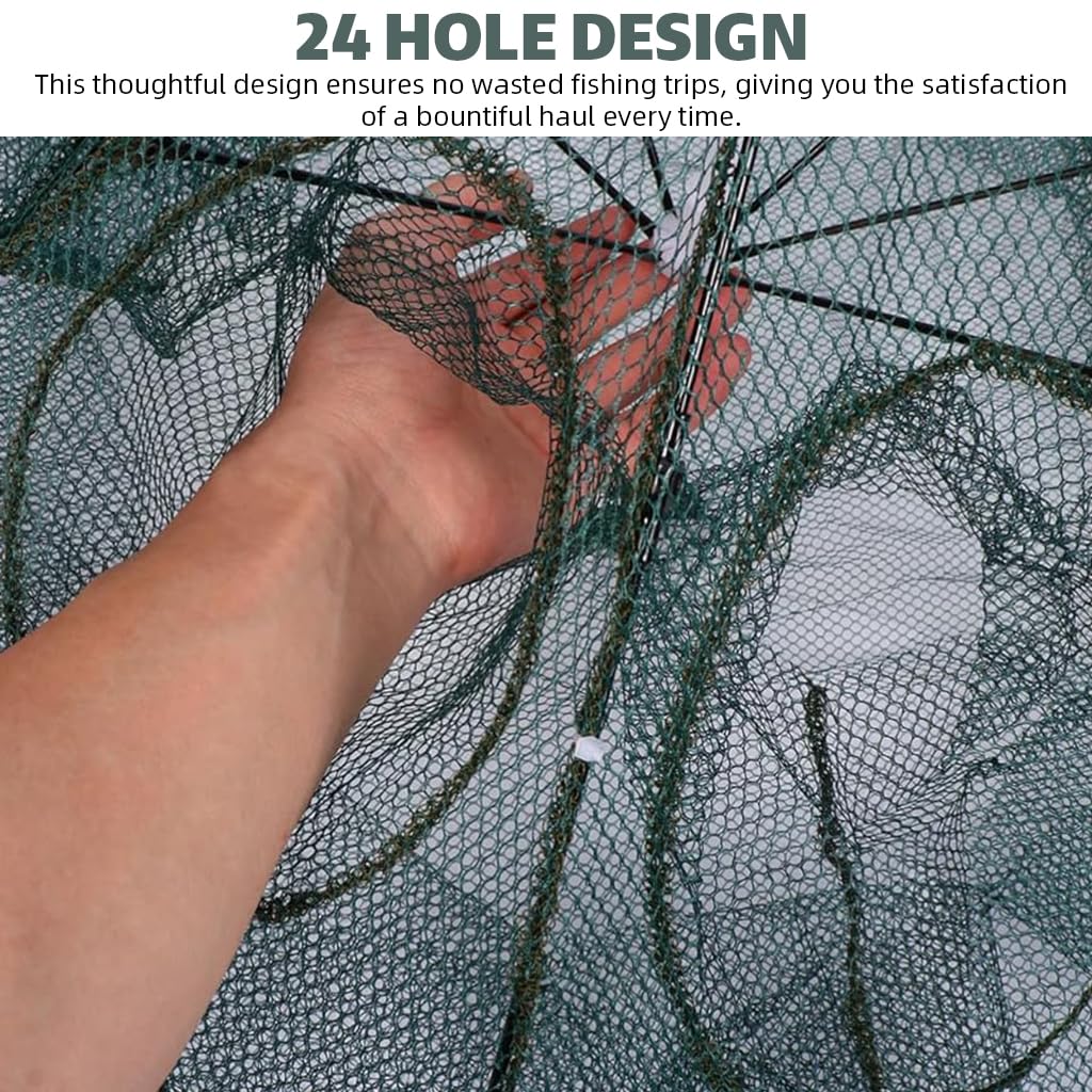 Proberos Fishing Net for Lobster and Crab Catching with 24 Holes and Reinforced Ribs | Foldable Nylon Trap Cage 2 PCS