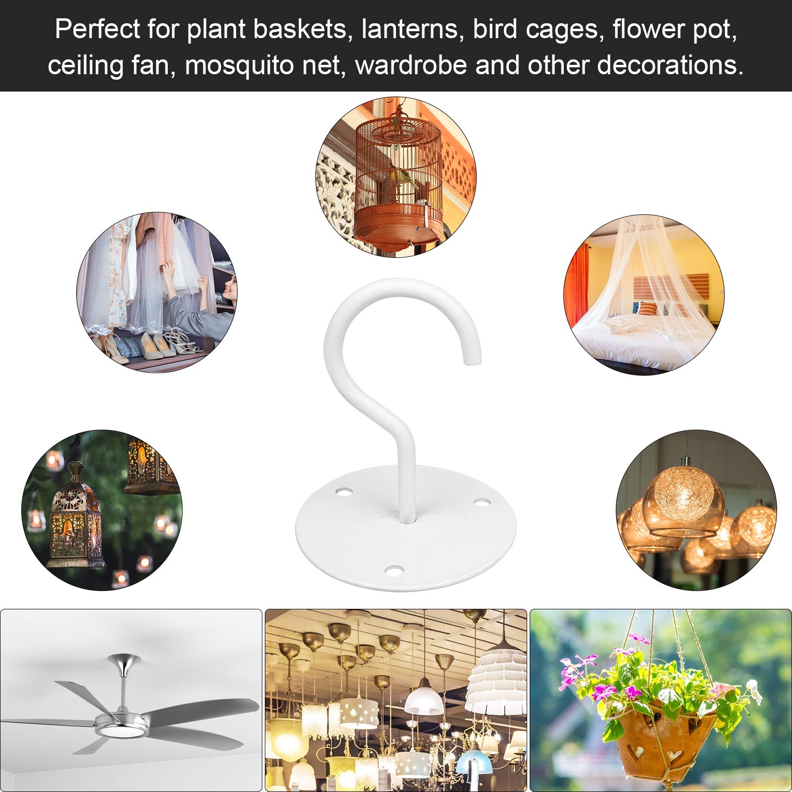 SUPVOX Metal Ceiling Hook for Hanging Plants featuring 15 kg Load Capacity with Screws | White 4 pcs Set