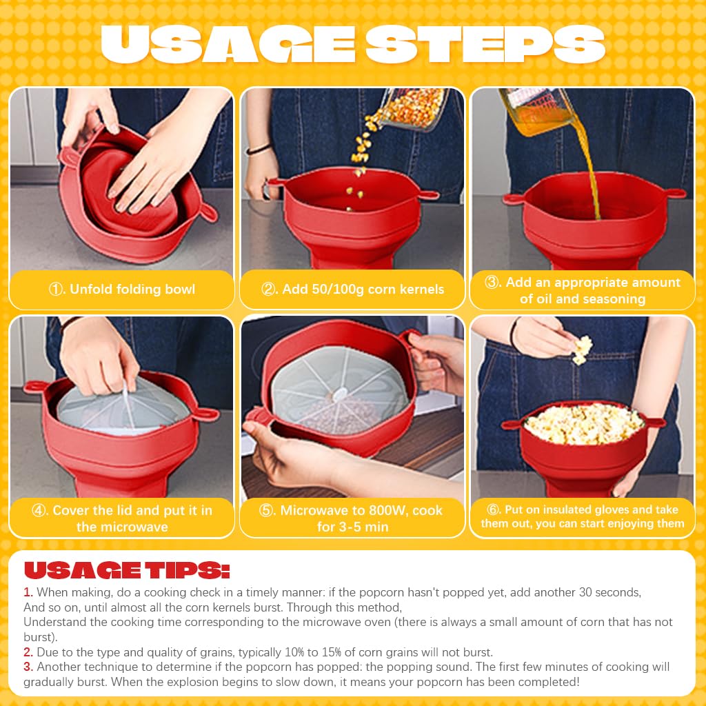 HASTHIP Microwave Popcorn Maker for 2-3 Servings with Dual Ear & Folding Design | 220° Heat Resistant BPA-Free Silicone