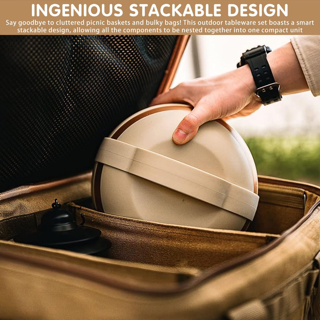 Proberos Outdoor Dishes Set for Camping and Picnic with 17 Pcs BPA-Free Plastic Dinnerware