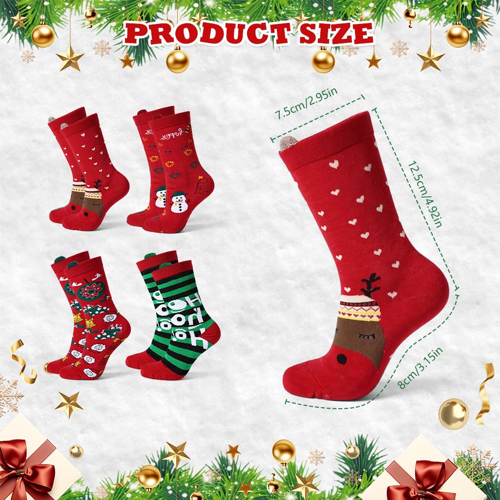SANNIDHI Christmas Socks Gift Box Set featuring 4 Pairs Cotton Crew Socks for Men and Women