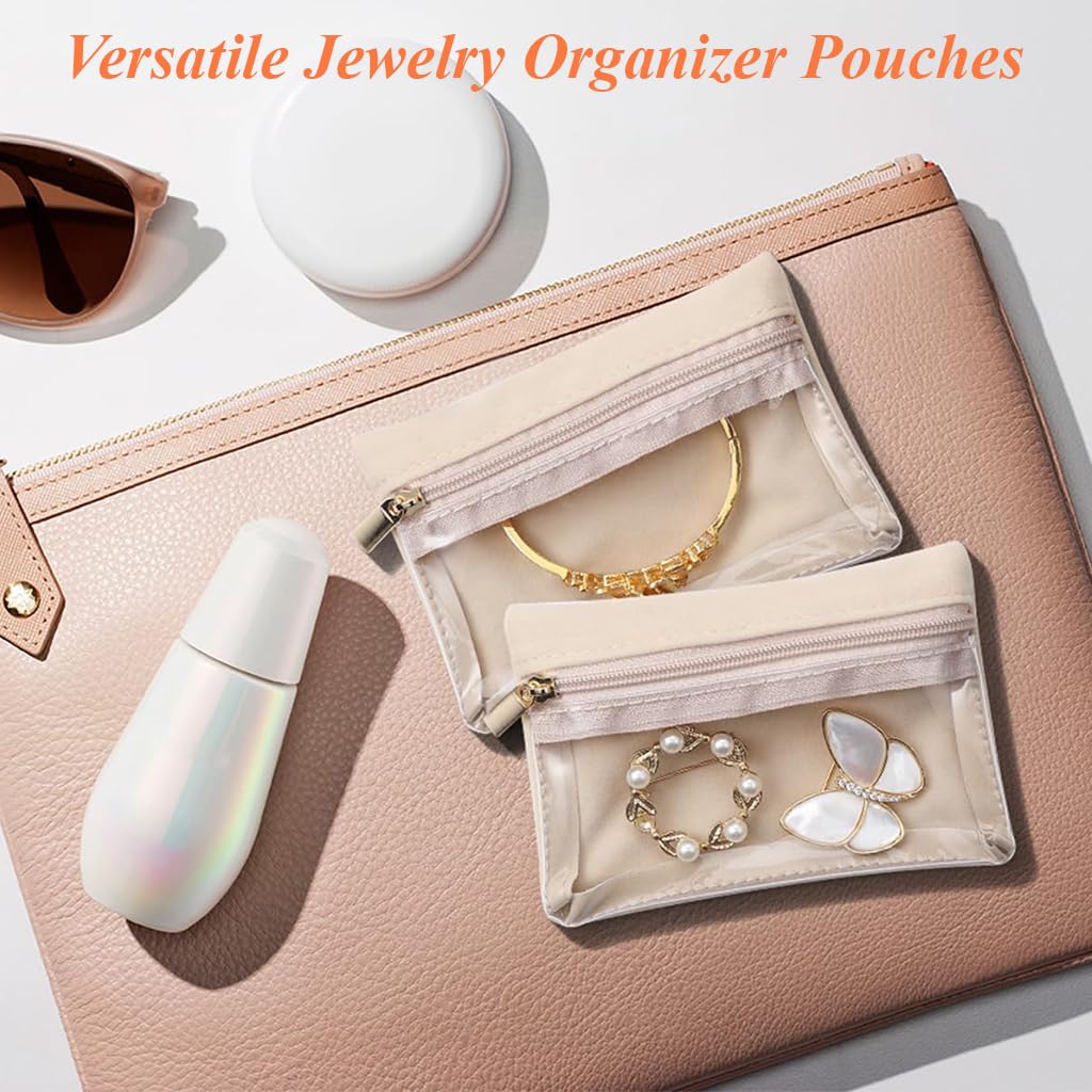 SANNIDHI Jewellery Organiser Pouch Set for Travel with Zip Closure and Velvet Material | 6 Pcs 4.5x3.1 in Storage Bags