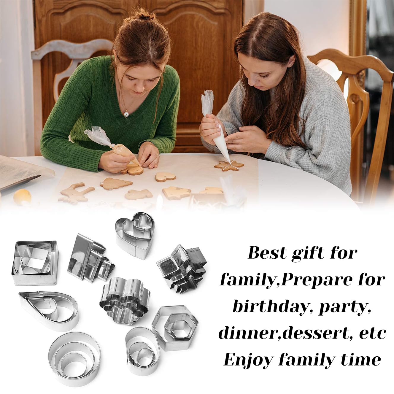 Supvox Stainless Steel Cookie Cutters Set with 30 Shapes and Silicone Tools | Storage Box