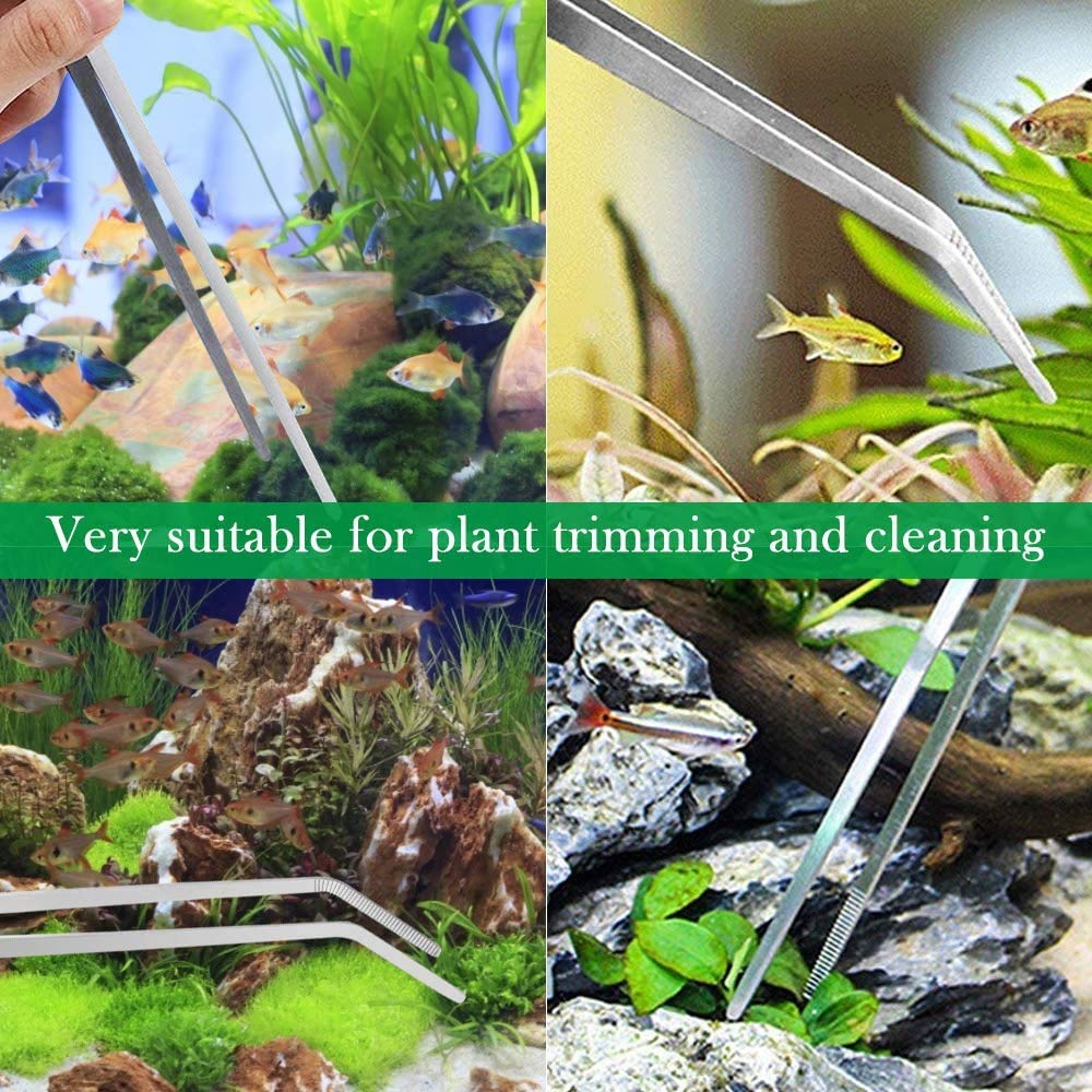 HASTHIP Tweezers for Aquarium with 27cm Curved Tip featuring Ergonomic Design & Stainless Steel | Ideal for Plant and Shrimp Tank Maintenance