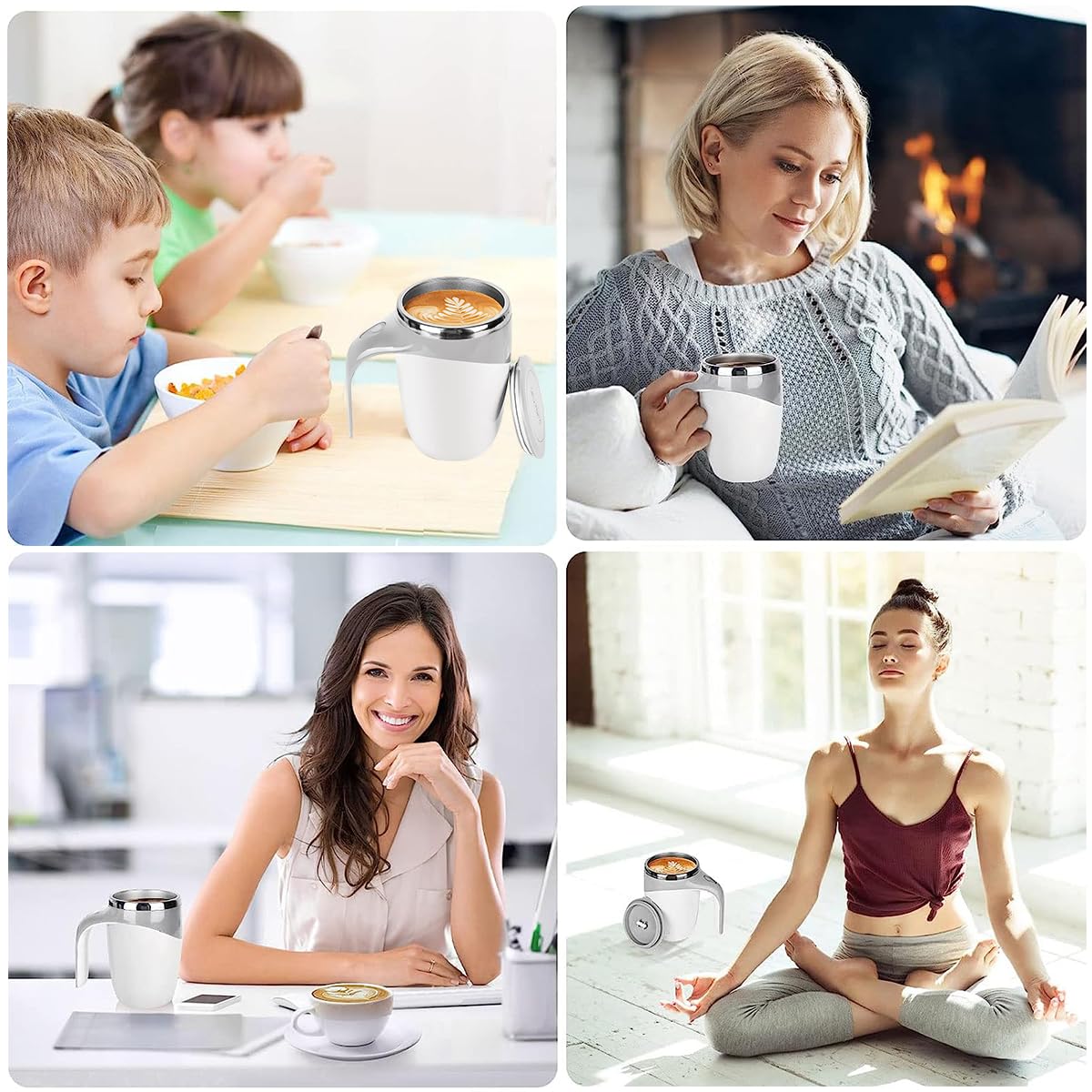 Supvox Self Stirring Mug for Coffee and Tea with 380ml Capacity featuring Magnet Auto Mixing and 304 Stainless Steel | USB Rechargeable Cup