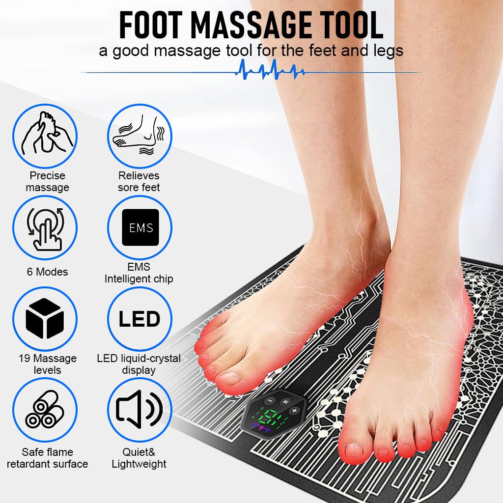 HANNEA Foot Massager for Pain Relief with 6 Modes and 19 Levels featuring EMS Pad | Rechargeable Portable Design