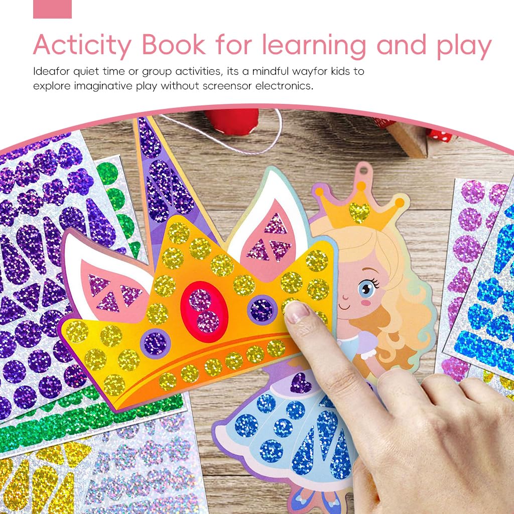 PATPAT Glitter Princess Diamond Painting Sticker Set for Girls with 720 Pieces | DIY Art Craft Kit Featuring 10 Designs