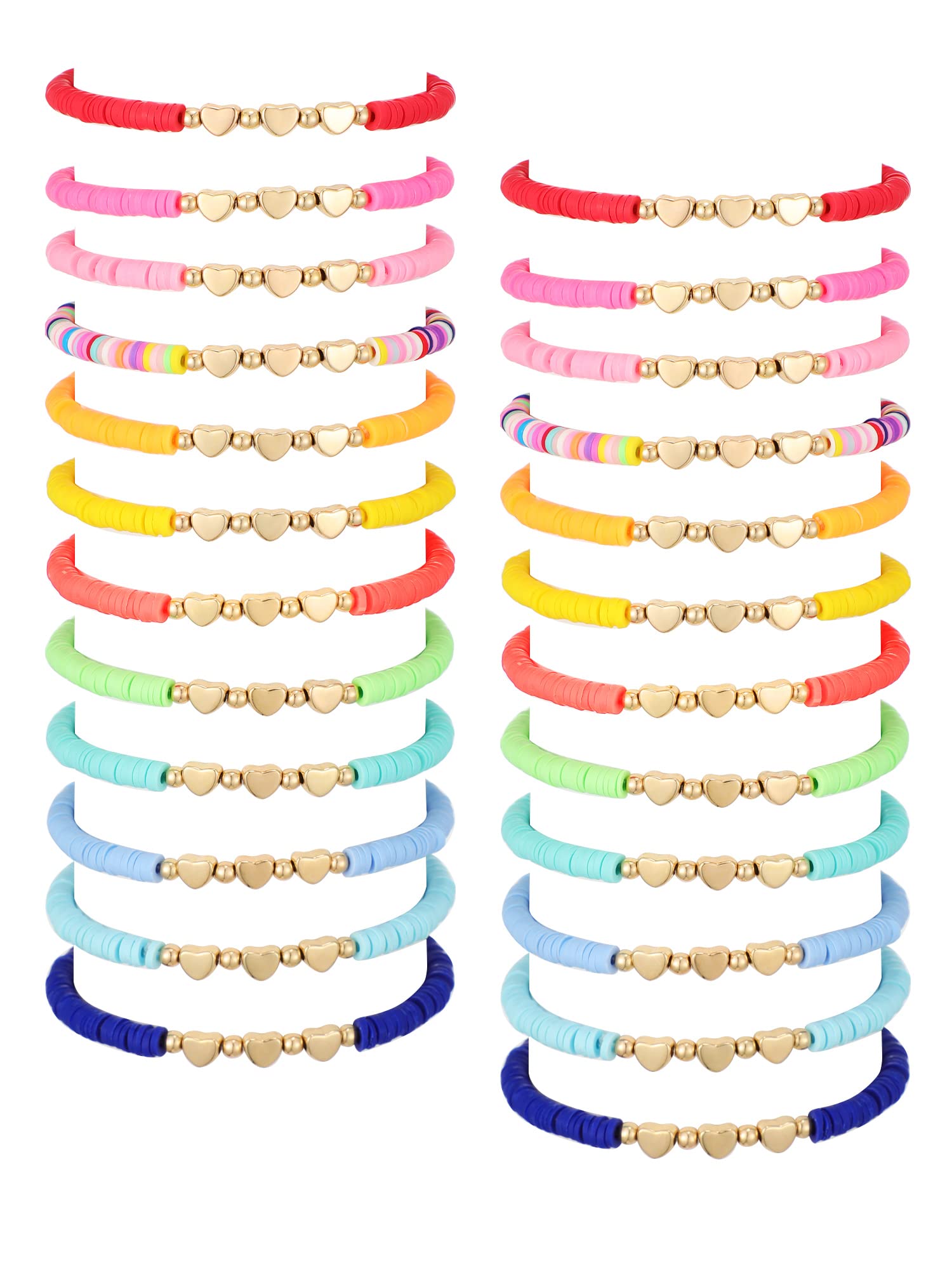SANNIDHI® 12Pcs Friendship Bracelet Rainbow Clay Beads Bracelets Heat-link Charm Bracelets for Girls Stretchy Beaded Bracelets Gift for Sibilings, Rakhi Festival Gift for Sisters