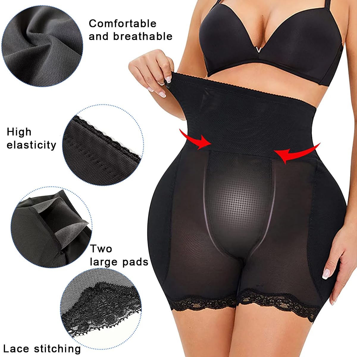 PALAY Hip Pads for Women Shapewear with Dual Insert Pads featuring Dacron Fabric | 3 PCS Black