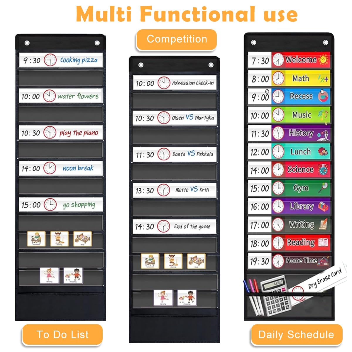 Climberty Wall Hanging Classroom Schedule Chart with 13 Transparent Pockets and Color Coded Labels for School | Reusable Oxford Cloth Organizer