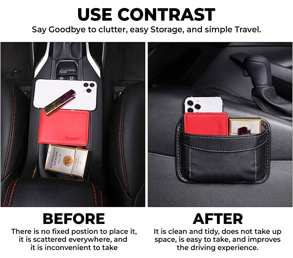 STHIRA Car Storage Organizer Pouch for Seat Side with Self Adhesive Design 17×12cm PU