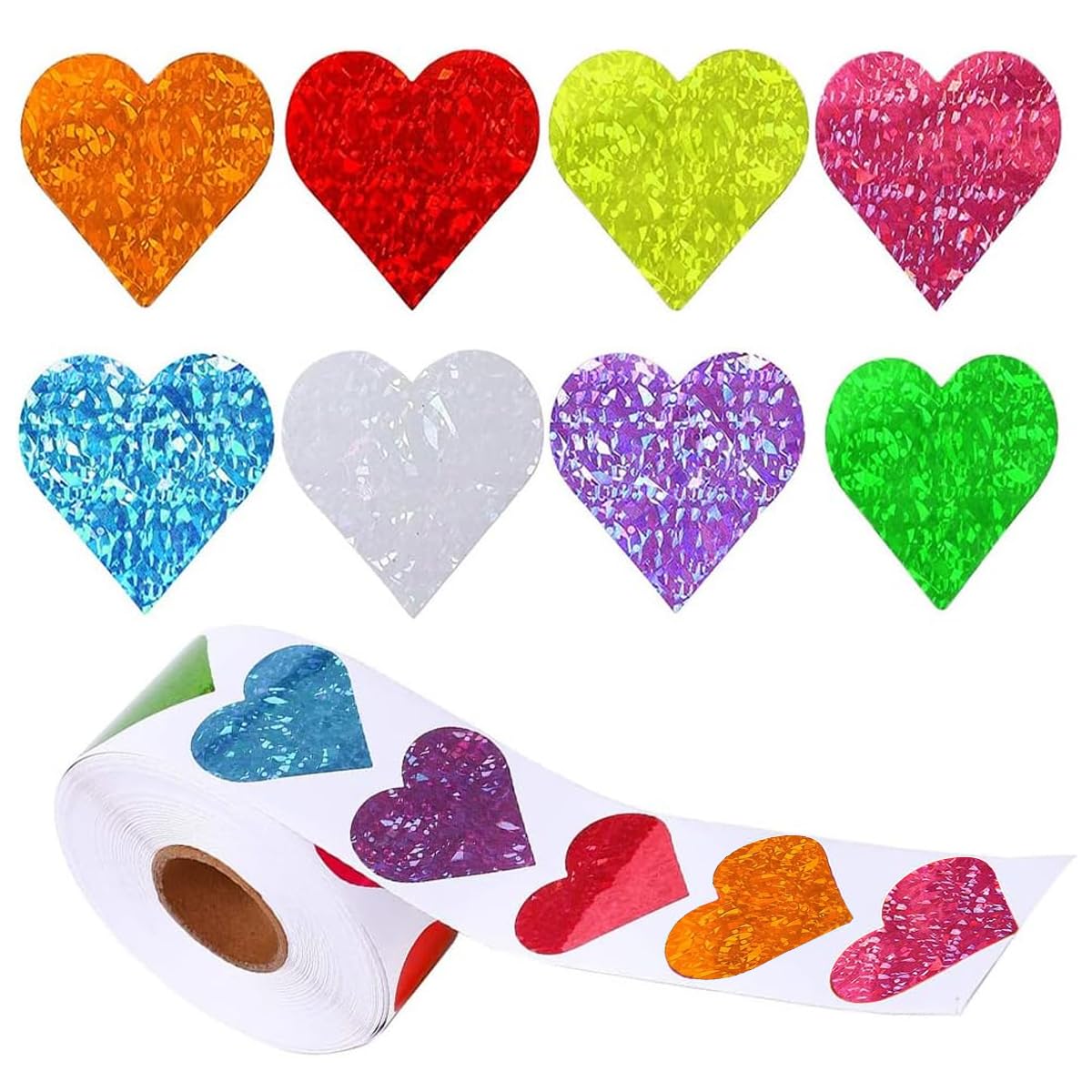 HASTHIP® 500pcs Glitter Heart Sticker Color Heart-Shaped Sticker 8-Color 1 inch Heart Sticker Reward Sticker Self Adhesive Heart Stickers for Decoration, Kids, Kindergarten Rewarding Chart, 1 Roll