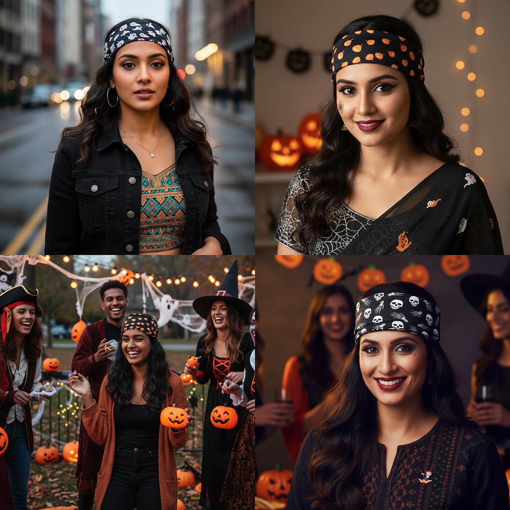 MAYCREATE Hair Bands for Women featuring Stretchy Secure Fit and Soft Fabric | 3pcs Gothic Skull Halloween Headbands