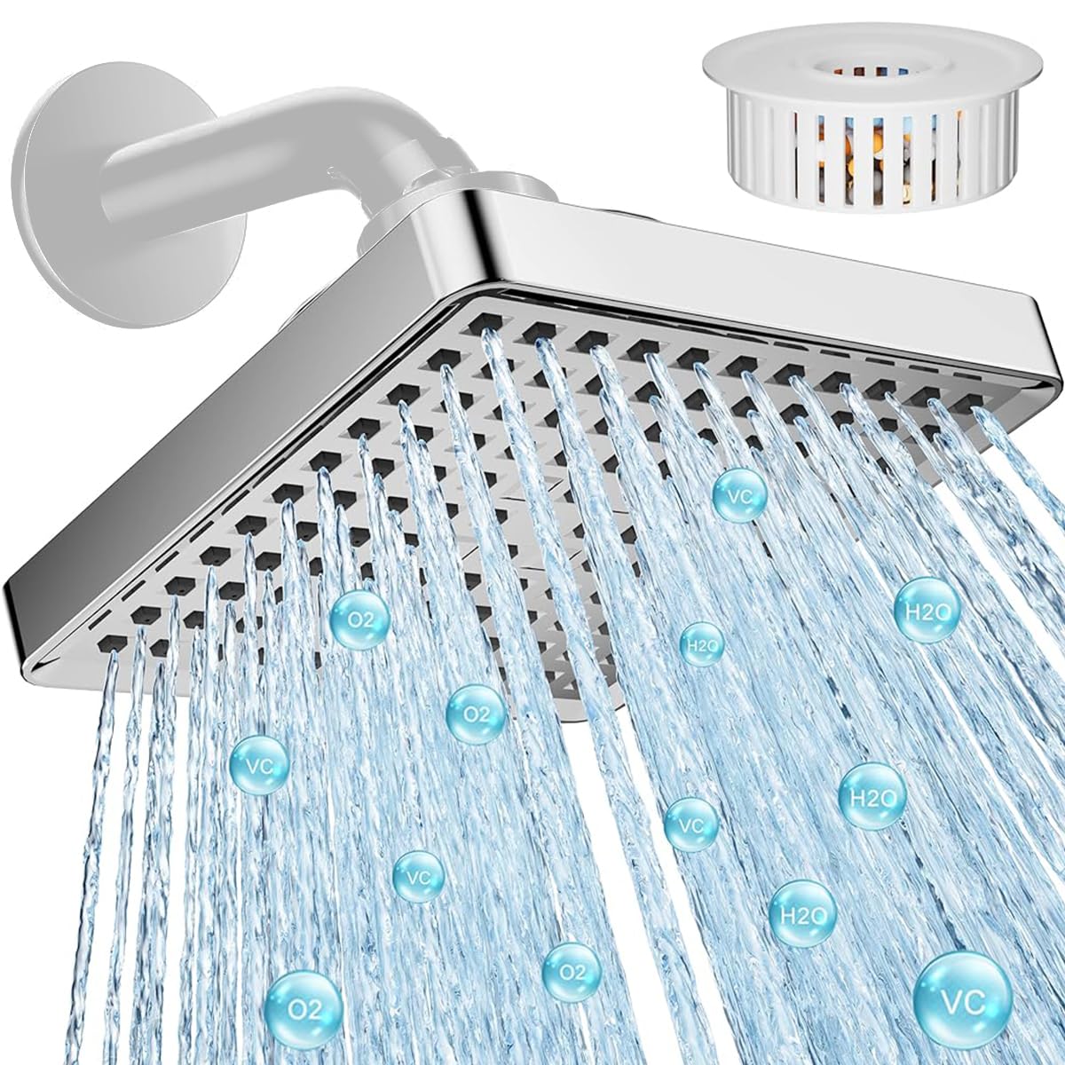 HASTHIP® Rain Shower Head for Bathroom 6 Inches Pressurized Rain Shower Head with Filter Remove Chlorine Water Softener Shower Head Fashion Chromed Rain Shower Head Bathroom Overhead Shower Head