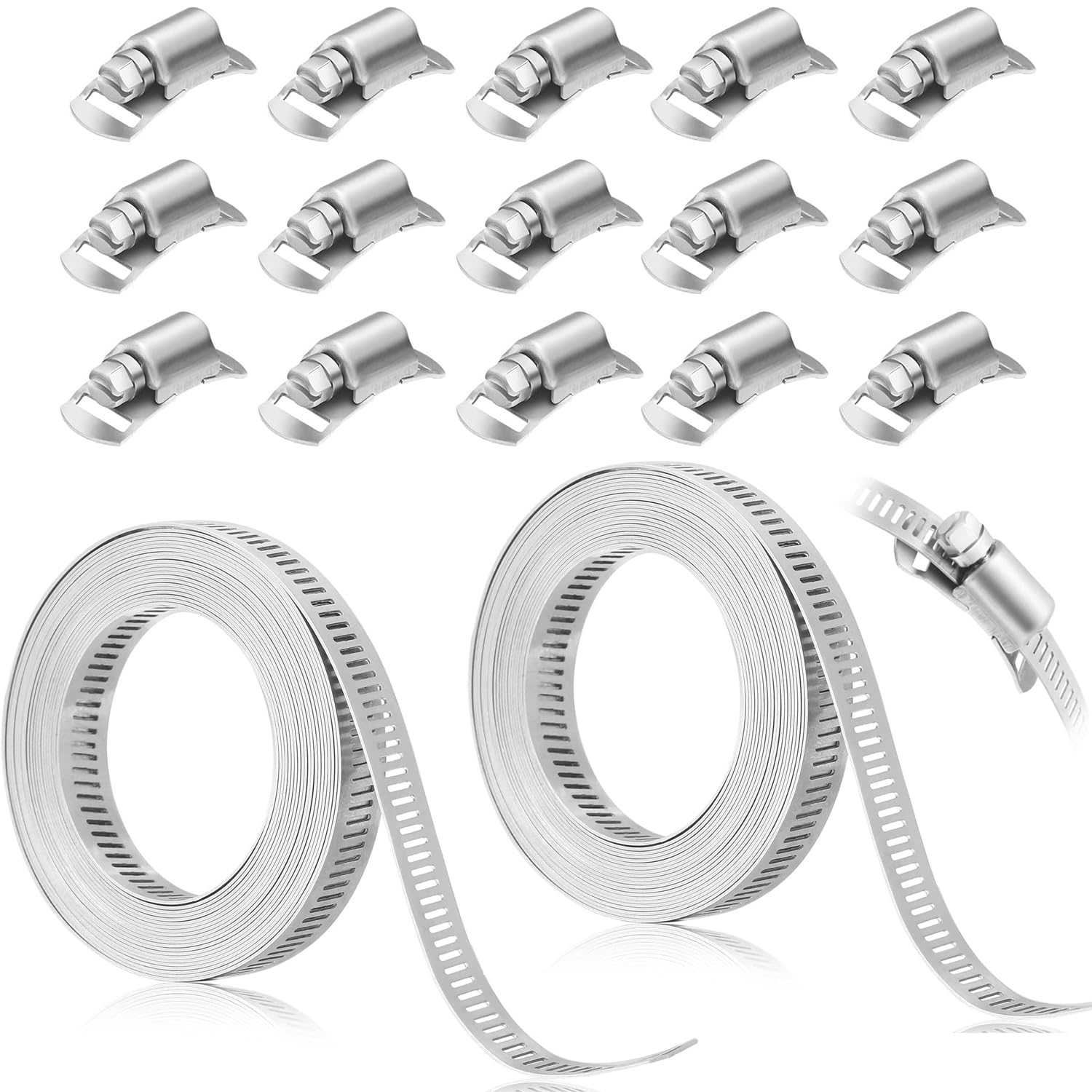 Serplex Hose Clamp Roll for Automotive and Home Use with 16 Bolts and 304 Stainless Steel | 26.6ft Cuttable Adjustable Band