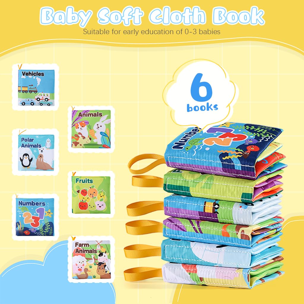 SNOWIE SOFT Cloth Books for Babies with Rustling Sound and 6 Themes | Washable Sensory Toy