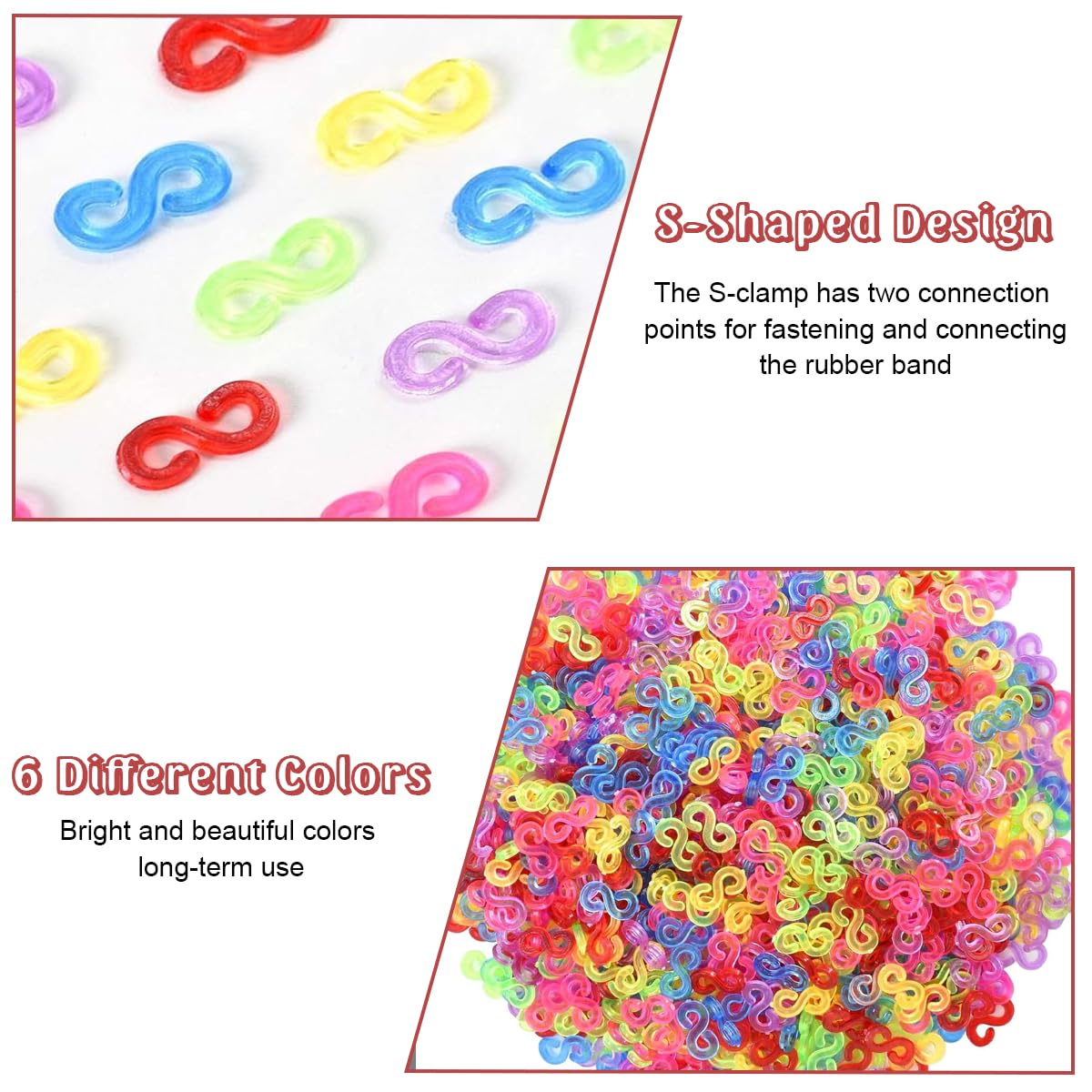 PATPAT Rubber Bracelet Connector Hooks for DIY Loom Band Making 500pcs S Clips Set