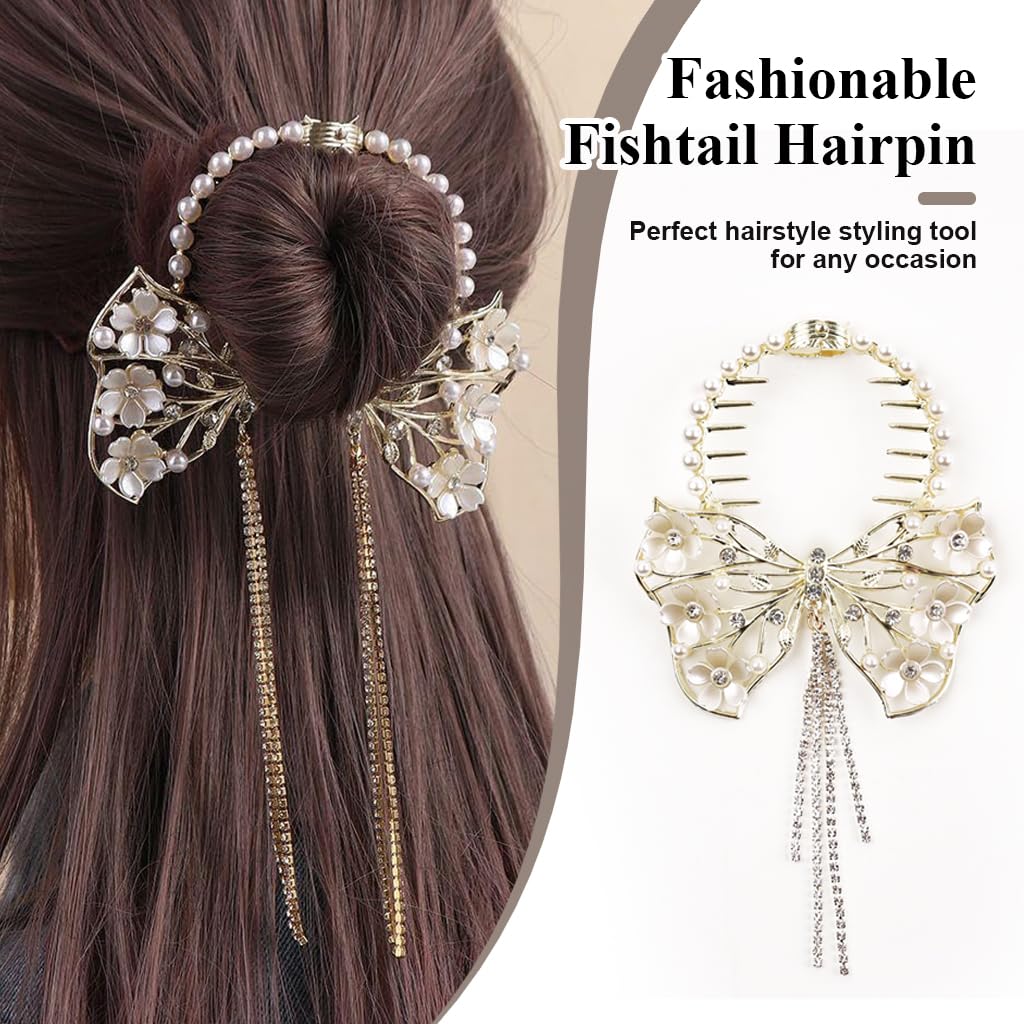 ZIBUYU Bow Hair Clips for Women featuring Pearl Rhinestone Tassel and Floral Design | Elegant Accessory for Weddings and Daily Styling