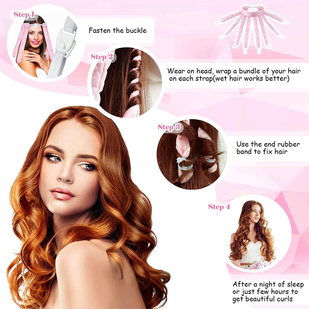 HASTHIP Heatless Hair Curler for Overnight Voluminous Curls with 8 Sticks 50 cm Silk Cotton Ribbon