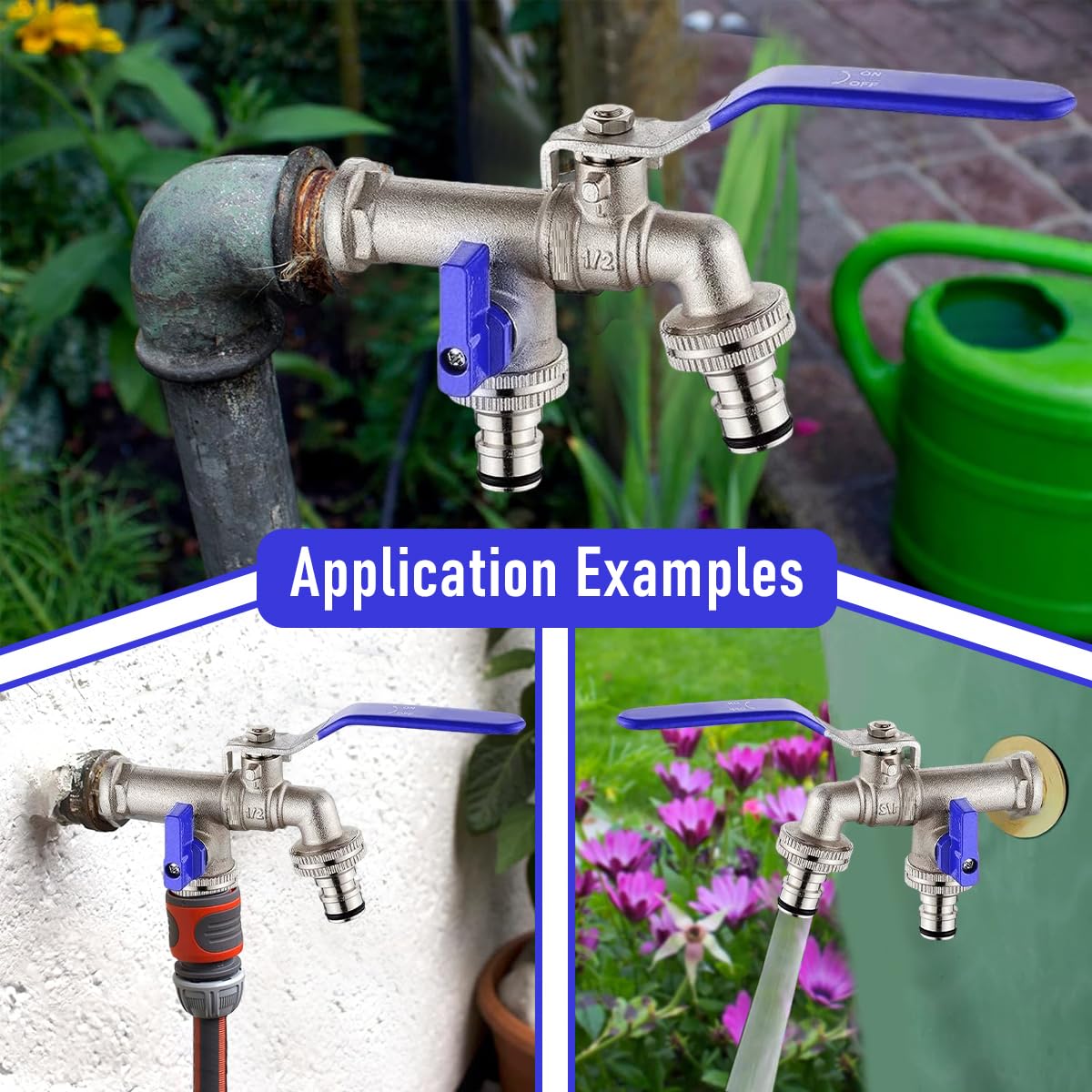 HASTHIP Double Valve Water Tap for Garden Use with 1/2 inch Connection and Dual Outlet Control