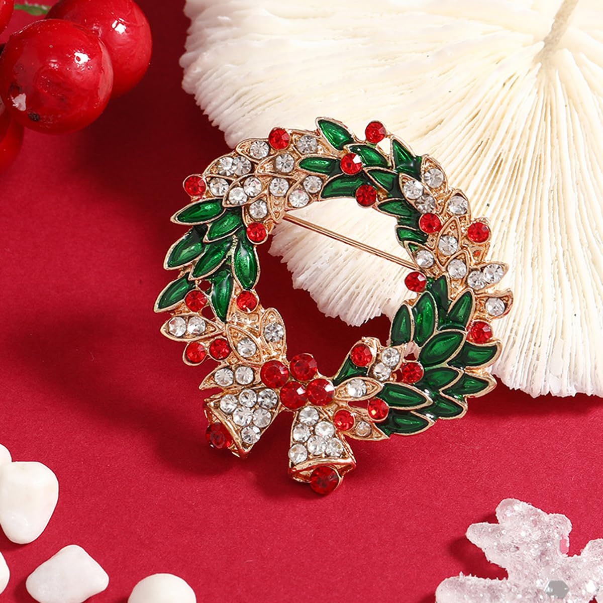 Venzina® Christmas Brooch for Women Men Inlaided Rhinestone Shining, Christmas Bell Brooch, Alloy Brooch for Coat Dress Gown Shawl Sweather, Christmas Gifts