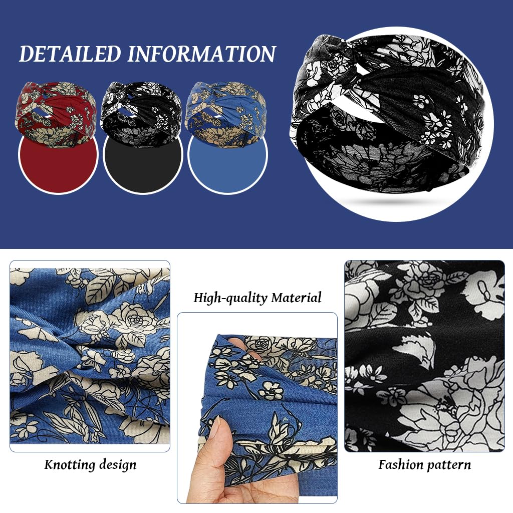 MAYCREATE Head Band for Women 9PCS for Yoga Running and Makeup featuring Knotted Boho Design | Stretchy Flower Print Hair Accessories