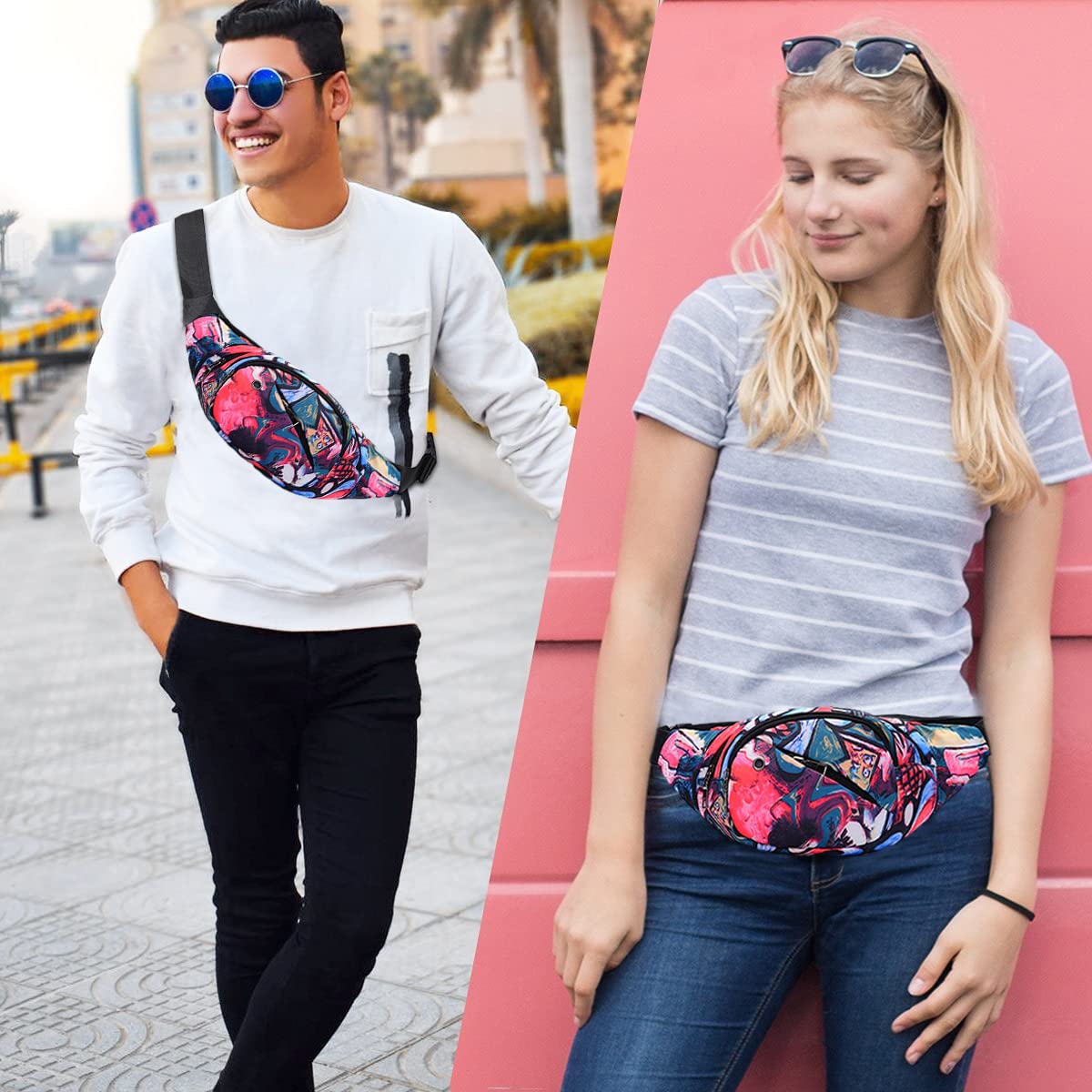 PALAY  Waist Pack Bag for Travel and Running with 4 Zipper Pockets and Adjustable Strap 15–48.8 in