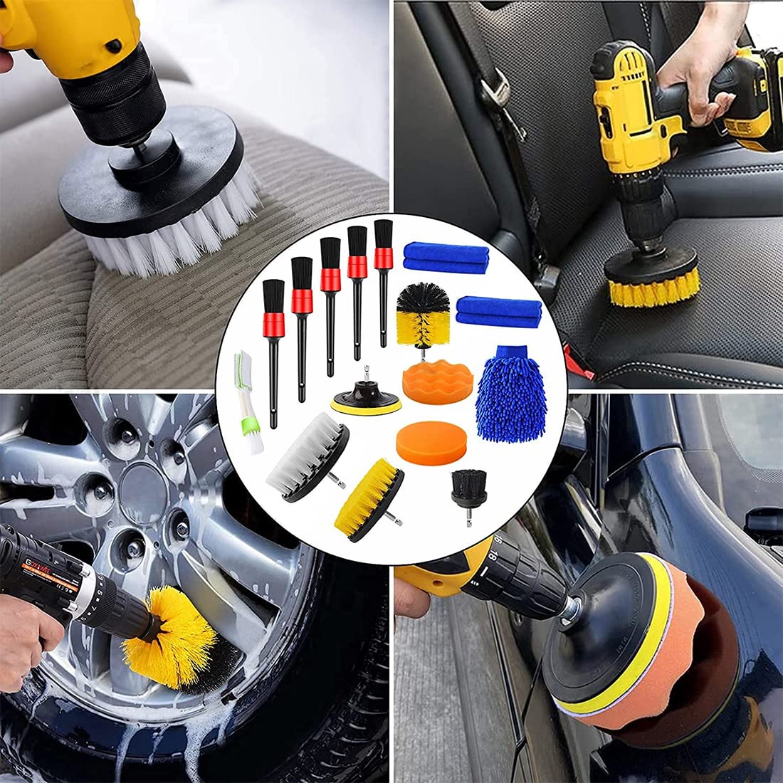 ZORBES Auto Detailing Electric Drill Brush Set for Car and Home Cleaning | 6 Pcs with Free Microfiber Towel