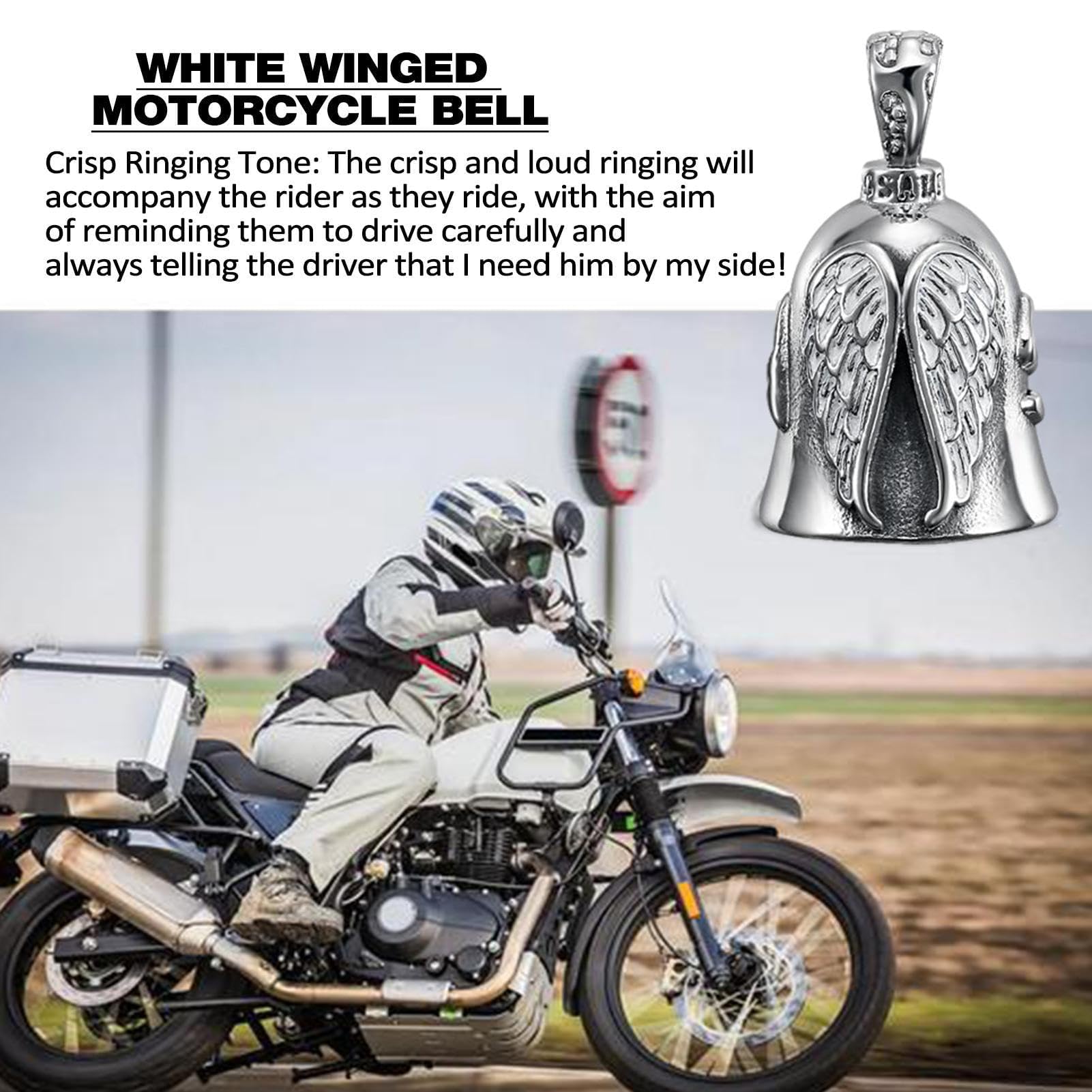 STHIRA Guardian Angel Motorcycle Bell for Good Luck with Metal Ring Attachment 3 PCS